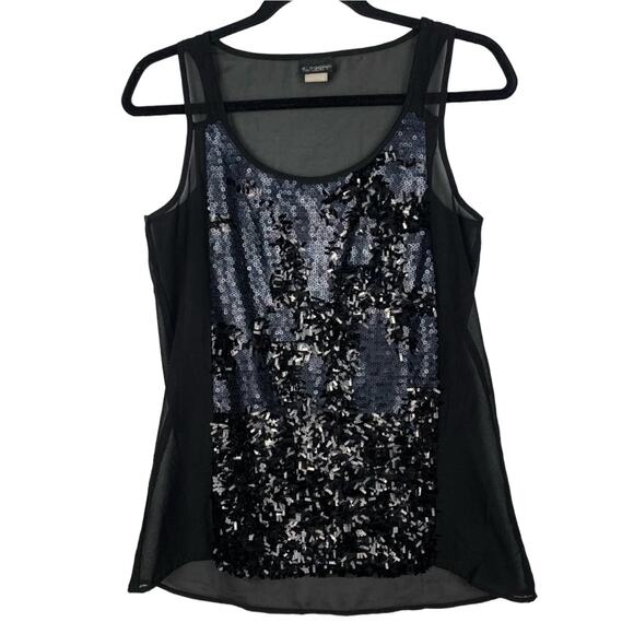 Daytrip Womens Black Sleeveless Sequin Top Size Small Bling Sheer Back Tank Top - Picture 4 of 11